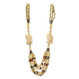 Handcrafted Multilayer Elephant Beaded Necklace With Natural Stones